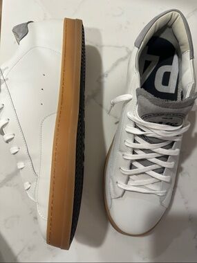 P448 White Leather Sneakers with Gum Sole and Gray Suede Accents